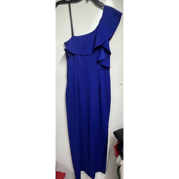 BETSY & ADAM Ruffled One Shoulder Maxi Gown Dress in Cobalt Blue Size 8 - Picture 8 of 9